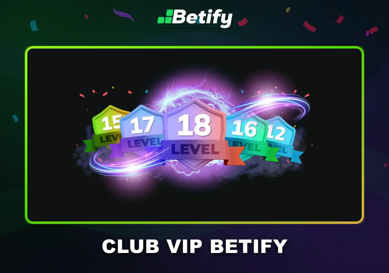 Club VIP Betify : 18 niveaux et récompenses progressives.